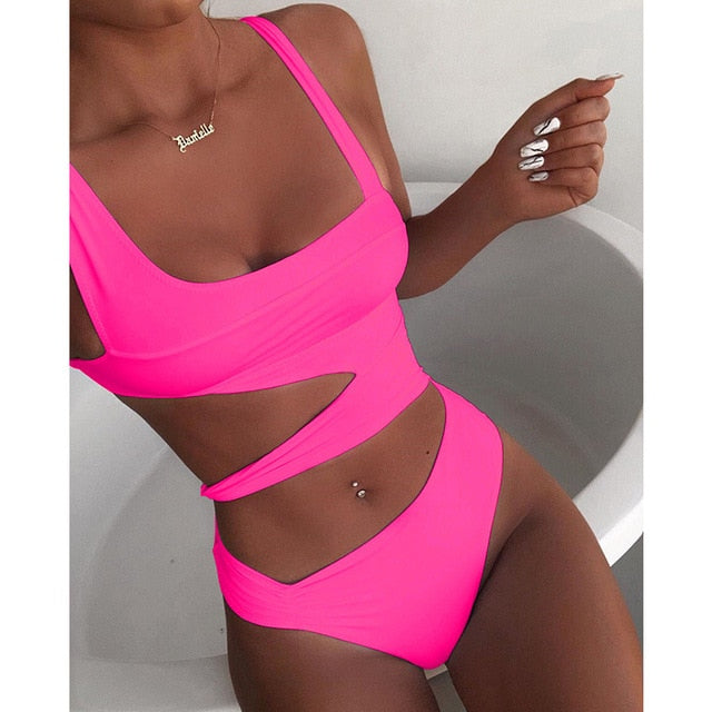 New Sexy White One Piece Swimsuit Women Cut Out Swimwear Push Up Monokini Bathing Suits Beach Wear Swimming Suit For Women-1